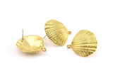 Brass Shell Earring, 2 Raw Brass Sea Shell Earring with 1 Loop, Charms, Findings (33x37mm) N0801