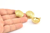 Brass Shell Earring, 2 Raw Brass Sea Shell Earring with 1 Loop, Charms, Findings (33x37mm) N0801