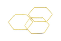 Hexagon Ring Charm, 12 Raw Brass Hexagon Shaped Ring Charms (40x1x0.9mm) E306