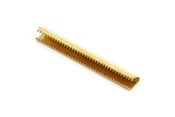 Ribbon Crimp End, 12 Raw Brass Ribbon Crimp Ends, Findings (45x6mm) D0535