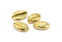 Brass Shell Finding, 4 Raw Brass Cowrie Shell Findings, Pendants, Charms, Earrings, Beads (18mm) E274