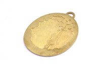 Balloon And Kid Charm, 1 Raw Brass Balloon And Kid Textured Oval Charms With 1 Loop, Blanks (42.5x31x1.2mm) E226