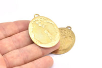 Balloon And Kid Charm, 1 Raw Brass Balloon And Kid Textured Oval Charms With 1 Loop, Blanks (42.5x31x1.2mm) E226