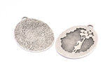 Balloon And Kid Charm, 1 Antique Silver Plated Brass Balloon And Kid Textured Oval Charms With 1 Loop, Blanks (42.5x31x1.2mm) E226