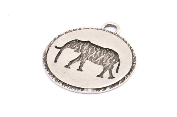 Brass Elephant Charm, 2 Antique Silver Plated Brass Elephant Textured Round Tags Charms With 1 Loop, Blanks (33x29x1.5mm) E228