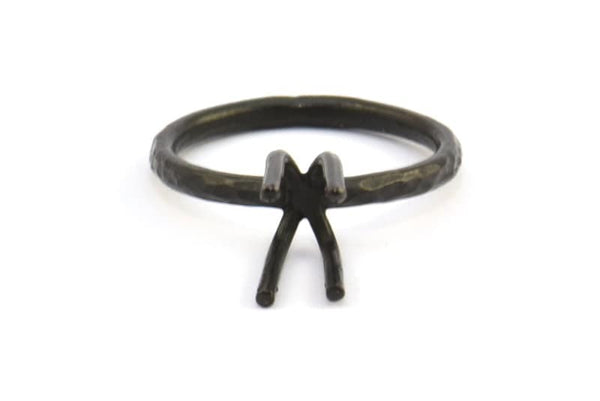 Claw Ring Setting, 2 Oxidized Brass Black Claw Ring Blanks With 4 Claws For Natural Stones N0210 S783