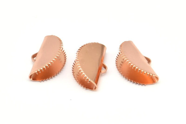 Half Moon Crimp, 6 Rose Gold Plated Brass Ribbon Crimp End With 1 Loop, Findings (20x12mm) E145 Q0571