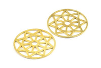 Brass Mandala Charm, 2 Raw Brass Textured Mandala Charms, Pendants, Findings (37mm) V096