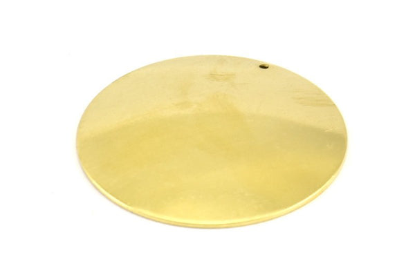 Huge Round Blank, 2 Raw Brass Convex Round Stamping Blanks With 1 Hole (52x0.80mm) B0092