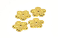 Flower Spacing Bead, 100 Raw Brass Flower Middle Hole Charms, Spacer Bead, Pendant,findings (15mm) Brs 434 A0239