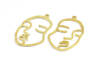 Brass Face Charm, 6 Raw Brass Hammered Face Shape Charms With 1 Loop, Pendant, Earrings, Findings (46x28x1.2mm) E587