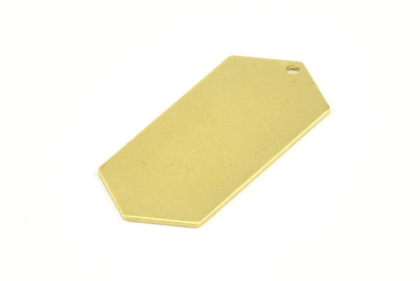 Brass Hexagon Blank, 12 Raw Brass Hexagon Stamping Blank Tag Charms With 1 Hole (36x16x0.80mm) K076