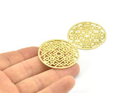 Brass Mandala Charm, 2 Raw Brass Textured Mandala Charms, Earrings, Pendants, Findings (37mm) BS 2441