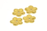 Brass Spacer Bead, 20 Raw Brass Flower Middle Hole Charms,spacer Bead, Pendant,findings (15mm)  Brs 434 A0239