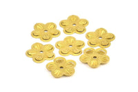 Brass Spacer Bead, 20 Raw Brass Flower Middle Hole Charms,spacer Bead, Pendant,findings (15mm)  Brs 434 A0239