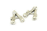 Bamboo A Letter, 3 Antique Silver Plated Brass Bamboo A Letter Alphabets, Initials, Uppercase, Rustic Style Letter Initial Pendants