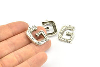 Bamboo G Letter, 3 Antique Silver Plated Brass Bamboo G Letter Alphabets, Initials, Uppercase, Rustic Style Letter Initial Pendants