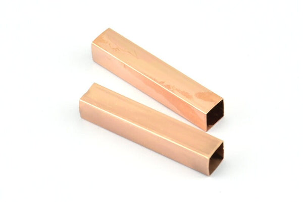 Geometric Tube Bead, 4 Rose Gold Plated Brass Square Tubes (32x6x6mm) Sq06 Brc281