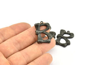 Bamboo B Letter, 3 Oxidized Brass Black Bamboo B Letter Alphabets, Initials, Uppercase, Rustic Style Letter Initial Pendants