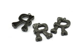 Bamboo R Letter, 3 Oxidized Brass Black Bamboo R Letter Alphabets, Initials, Uppercase, Rustic Style Letter Initial Pendants