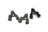 Bamboo A Letter, 3 Oxidized Brass Black Bamboo A Letter Alphabets, Initials, Uppercase, Rustic Style Letter Initial Pendants