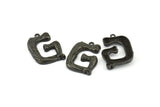 Bamboo G Letter, 3 Oxidized Brass Black Bamboo G Letter Alphabets, Initials, Uppercase, Rustic Style Letter Initial Pendants