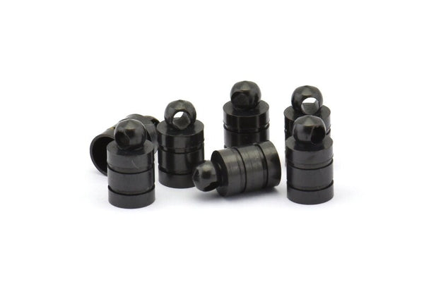 Black Chain End, 12 Oxidized Brass Black End Cap, Cord Tip, 5mm Cord End - (6x11mm) B0018 S842