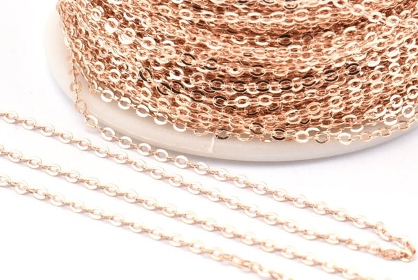 Rose Gold Link Chain, 1 Meter - 3.3 Feet Rose Gold Plated Brass Soldered Chain (1.5x2mm) Z179