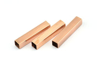 Geometric Tube Bead, 4 Rose Gold Plated Brass Square Tubes (32x6x6mm) Sq06 Brc281