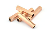 Geometric Tube Bead, 4 Rose Gold Plated Brass Square Tubes (32x6x6mm) Sq06 Brc281