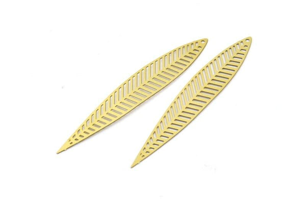 Brass Leaf Charm, 150 Raw Brass Leaf Earring Charms With 1 Hole (60x10mm) D0631