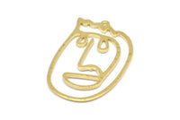 Brass Face Charm, 10 Raw Brass Face Charms With 1 Loop, Pendants, Earrings, Findings (35x22x1mm) D0628