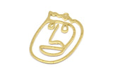 Brass Face Charm, 10 Raw Brass Face Charms With 1 Loop, Pendants, Earrings, Findings (35x22x1mm) D0628