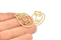 Brass Face Charm, 10 Raw Brass Face Charms With 1 Loop, Pendants, Earrings, Findings (35x22x1mm) D0628