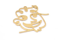 Brass Face Charms, 12 Raw Brass Face Charms With 1 Loop, Earrings, Pendants (32x31x1mm) D0833