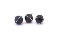 Brass Ball Charm, 2 Lamb Leather Covered Brass Ball Connectors With 2 Loops, Earrings, Pendants, Findings (26x20mm) B24