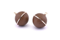 Brass Ball Charm, 2 Lamb Leather Covered Brass Ball Connectors With 1 Loop, Earrings, Pendants, Findings (29x25mm) B35