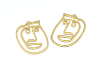 Brass Face Charm, 10 Raw Brass Face Charms With 1 Loop, Pendants, Earrings, Findings (35x22x1mm) D0628