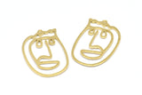 Brass Face Charm, 10 Raw Brass Face Charms With 1 Loop, Pendants, Earrings, Findings (35x22x1mm) D0628