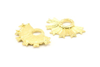 Brass Badge Charm, 2 Raw Brass Rosette Charm Pendants, Earrings, Findings (31x21mm) N0785