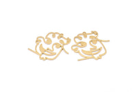 Brass Face Charms, 12 Raw Brass Face Charms With 1 Loop, Earrings, Pendants (32x31x1mm) D0833