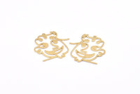 Brass Face Charms, 12 Raw Brass Face Charms With 1 Loop, Earrings, Pendants (32x31x1mm) D0833