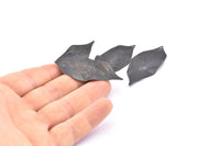 Black Leaf Charm, 6 Oxidized Black Brass Textured Leaf Charms With 1 Hole, Earrings (53x23x0.40mm) D0575 S884