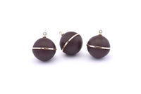 Brass Ball Charm, 2 Lamb Leather Covered Brass Ball Connectors With 1 Loop, Earrings, Pendants, Findings (23x19mm) B34