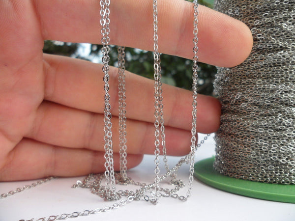 Silver Chain, Brass Chain, 5 Meters - 16.5 Feet (1.5x2mm) Silver Tone Brass Soldered Chain - Y005 ( Z015 )