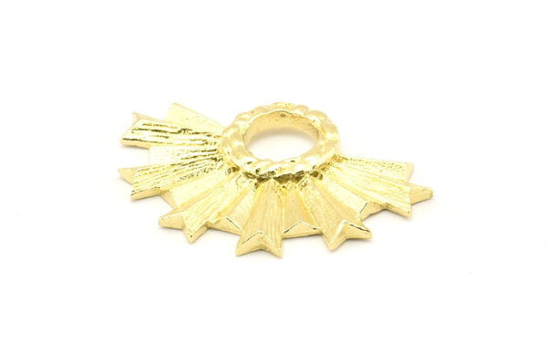 Brass Badge Charm, 2 Raw Brass Rosette Charm Pendants, Earrings, Findings (31x21mm) N0785