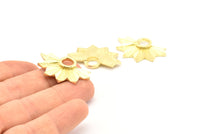 Brass Badge Charm, 2 Raw Brass Rosette Charm Pendants, Earrings, Findings (33x21mm) N0786