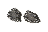 Black Leaf Charm, 4 Oxidized Black Brass Leaf Motif Charms With 1 Loop, Pendants, Earrings, Findings (36x25mm) N0826 S964