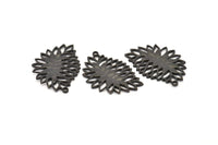 Black Leaf Charm, 4 Oxidized Black Brass Leaf Motif Charms With 1 Loop, Pendants, Earrings, Findings (36x25mm) N0826 S964