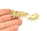 Brass Badge Charm, 4 Raw Brass Rosette Charms, Pendants, Earrings, Findings (33x20mm) N0946